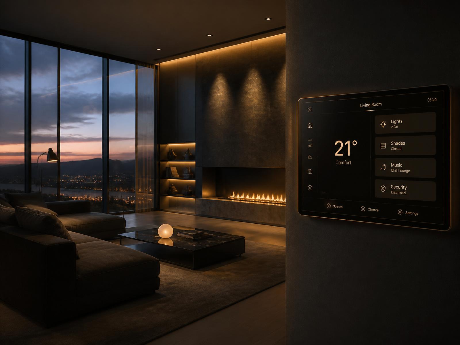 Smart living room at dusk